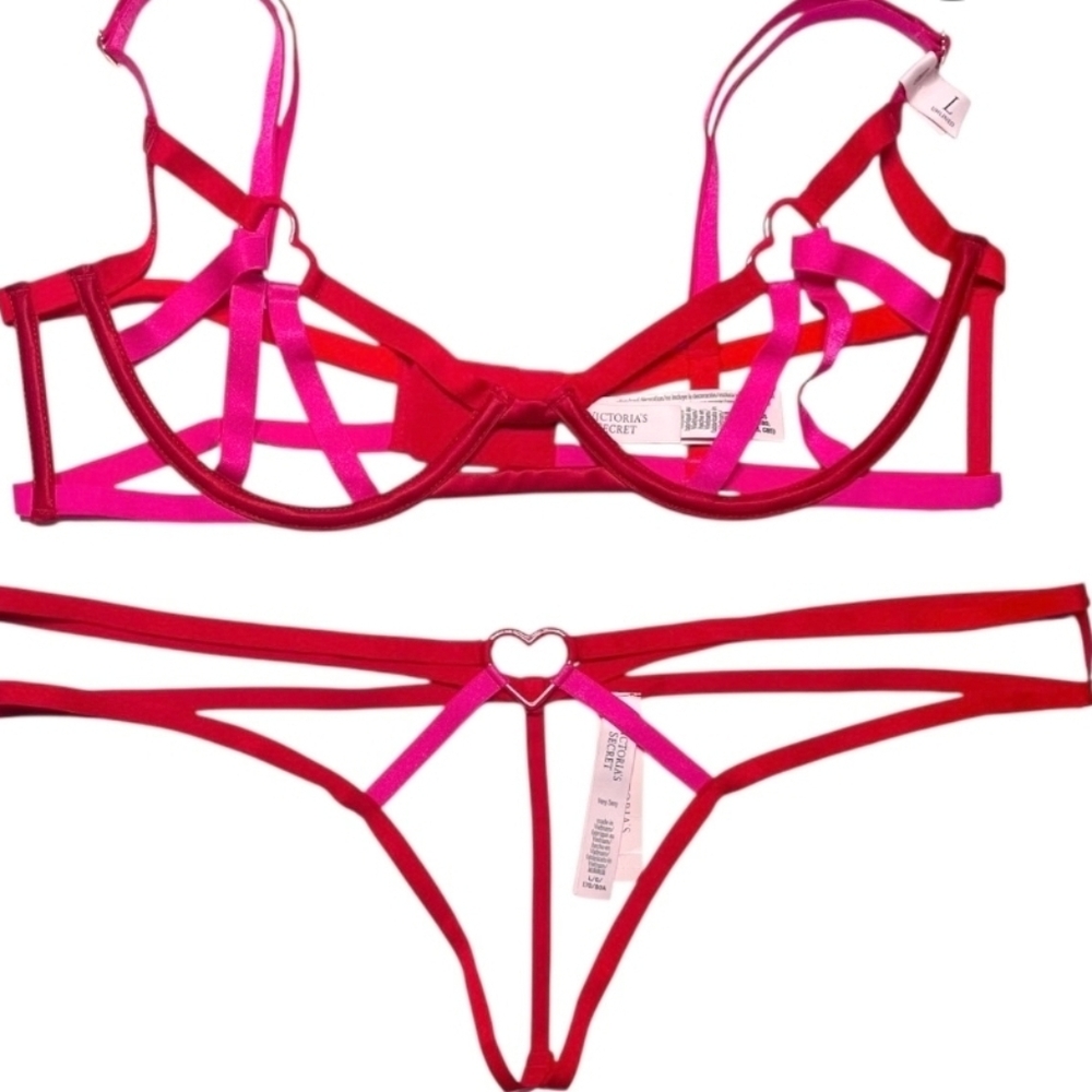 HOT GIRL SPECIAL!!! Red and Pink Heart Detail Victoria's Secret bra and Panty - Picture 2 of 3